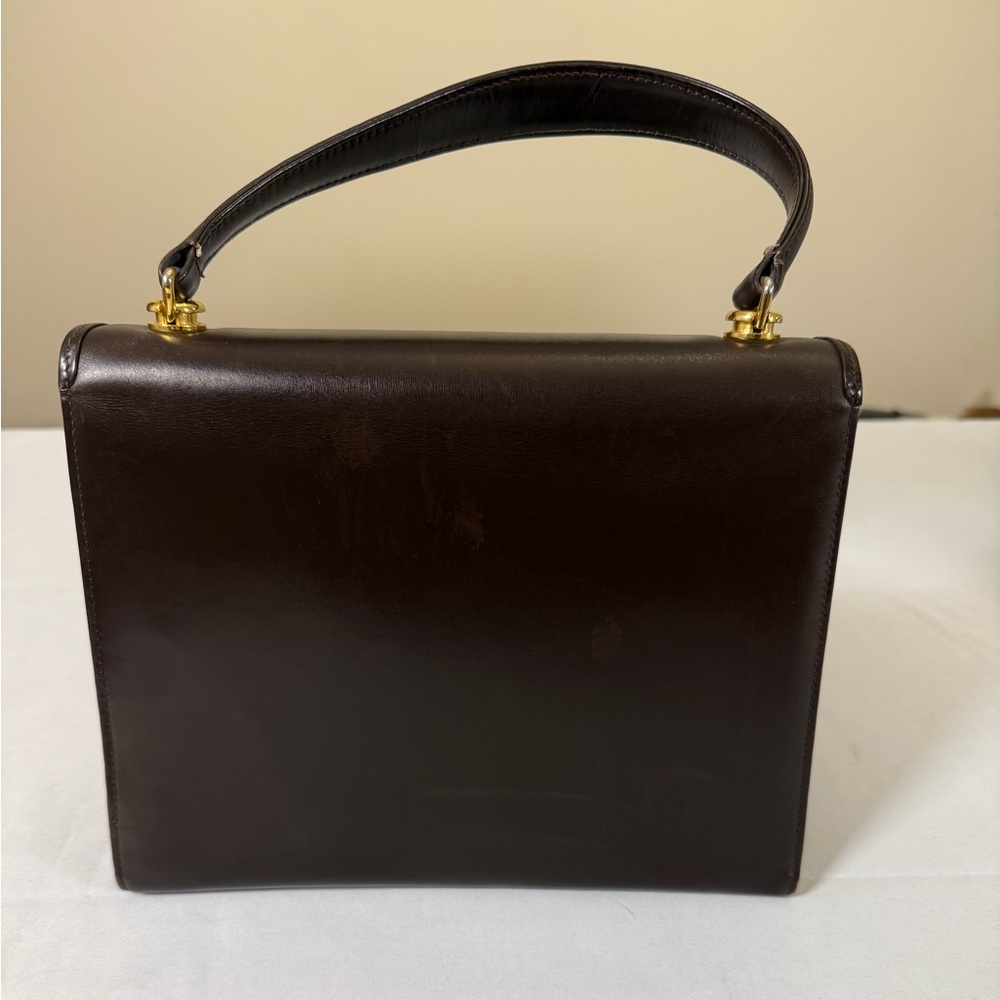 Vintage Gucci Museum Era Brown Leather Top Handle Bag 1960s Gold Hardware - Picture 4 of 14
